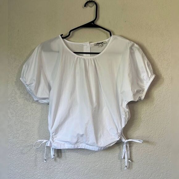 Madewell Jewel Poplin Puff Sleeve Cutout Crop Top Blouse Sz XS NWT - Picture 9 of 10
